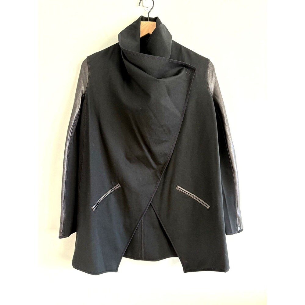 Spanx Drape Front Jacket Womens XS Faux Leather Wrap Black New